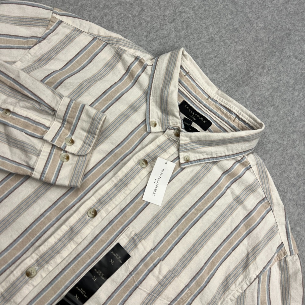 NEW Banana Republic Oxford Shirt Mens XL Striped Slim Untucked Fit Button Up